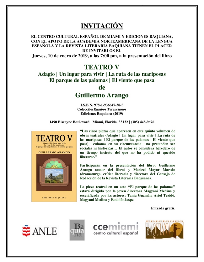 INVITACIÓN - Libro de Teatro V de Guillermo Arango 650 X 837